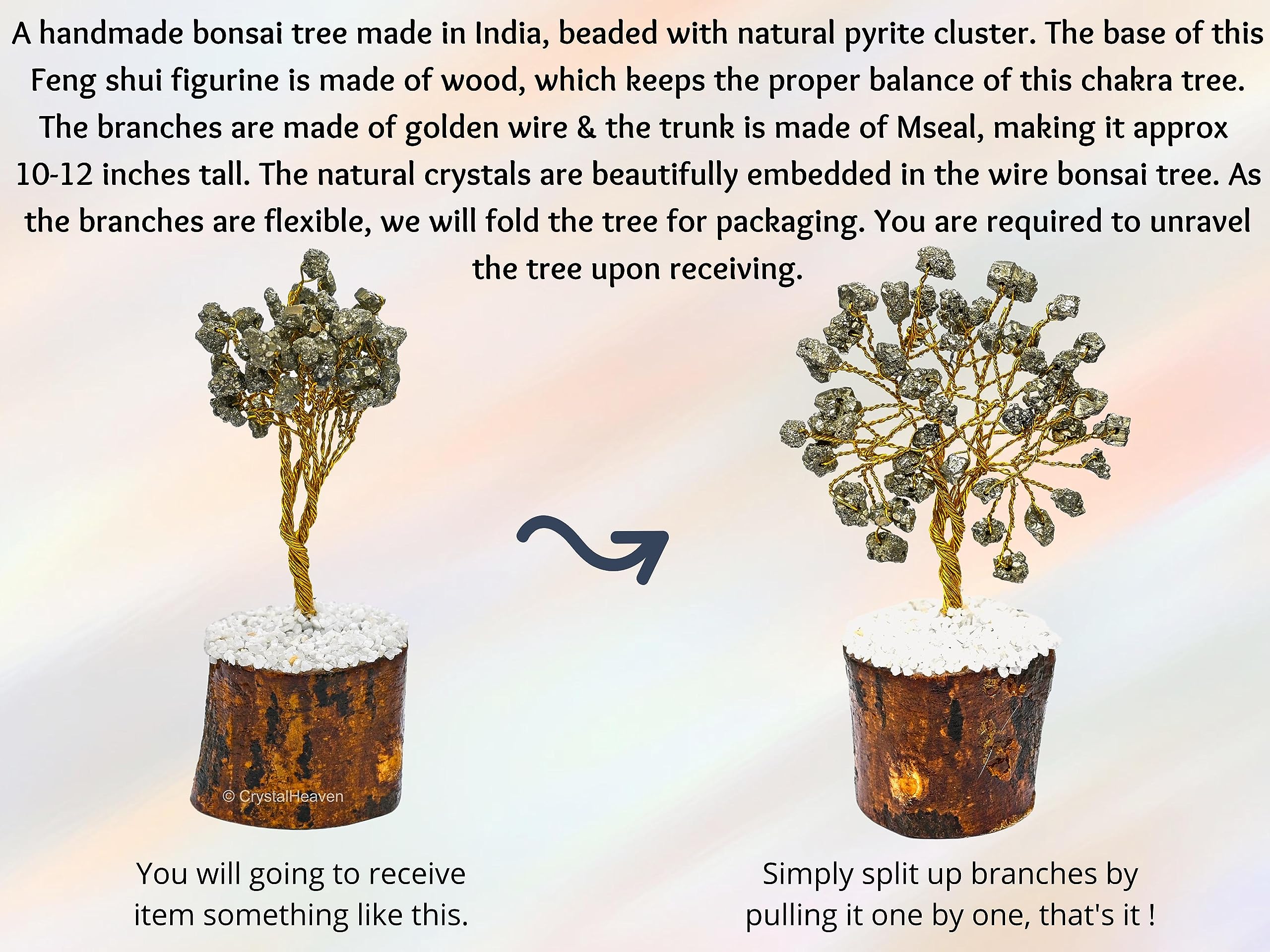 Pyrite Stone Crystal Tree with Original Raw Pyrite