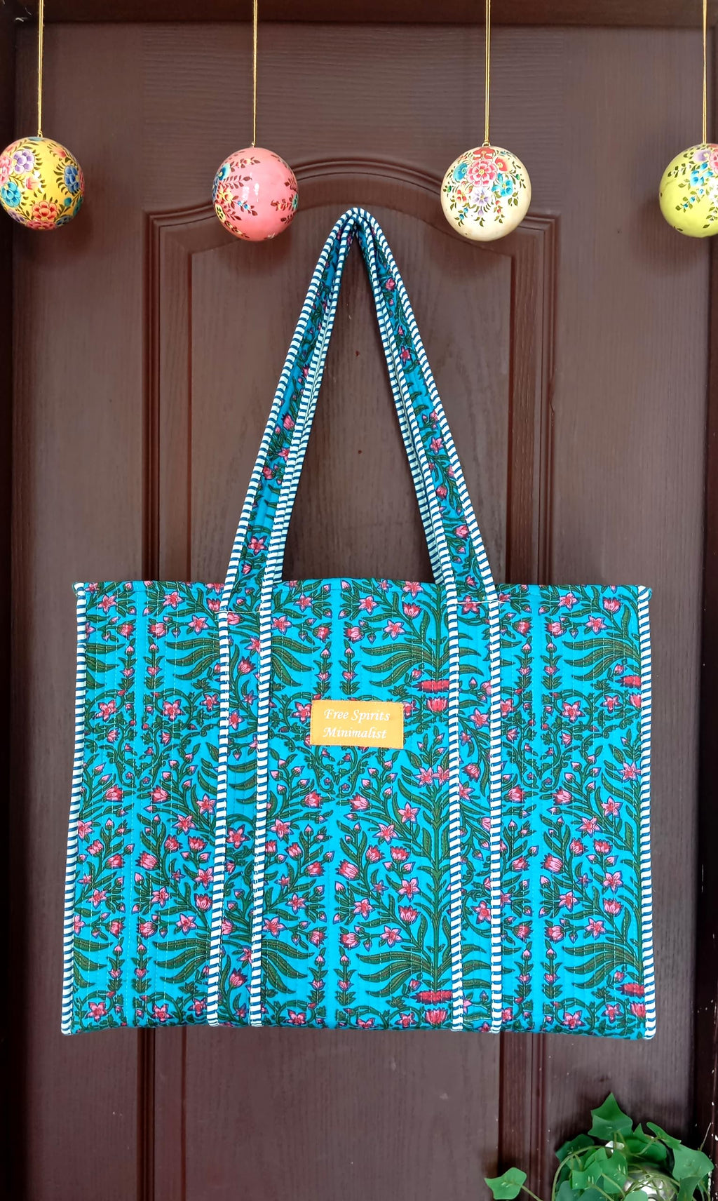 Free Spirits Minimalist Cotton Tote bag for Women | Shoulder Bag |Shopping bag | Reusable Grocery Bags | Eco friendly Bags| Stylish Quilted hand Bag |Vegan Tote Bag |Weekend Bag (BASE Blue AND PINK)