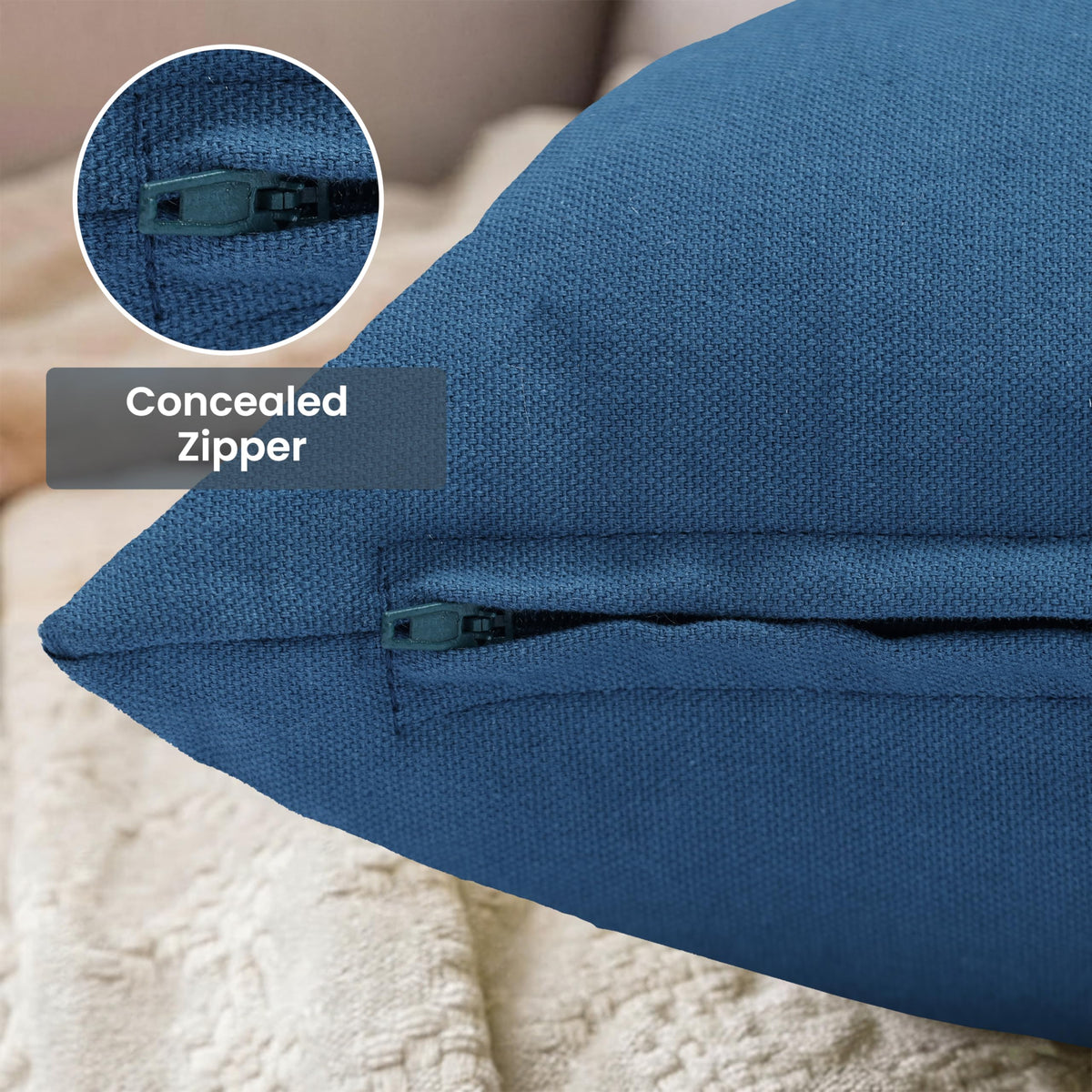 Yellow Weaves Cotton Canvas Decorative Cushion Covers, (24 X 24 Inches), Set of 3, Denim Blue