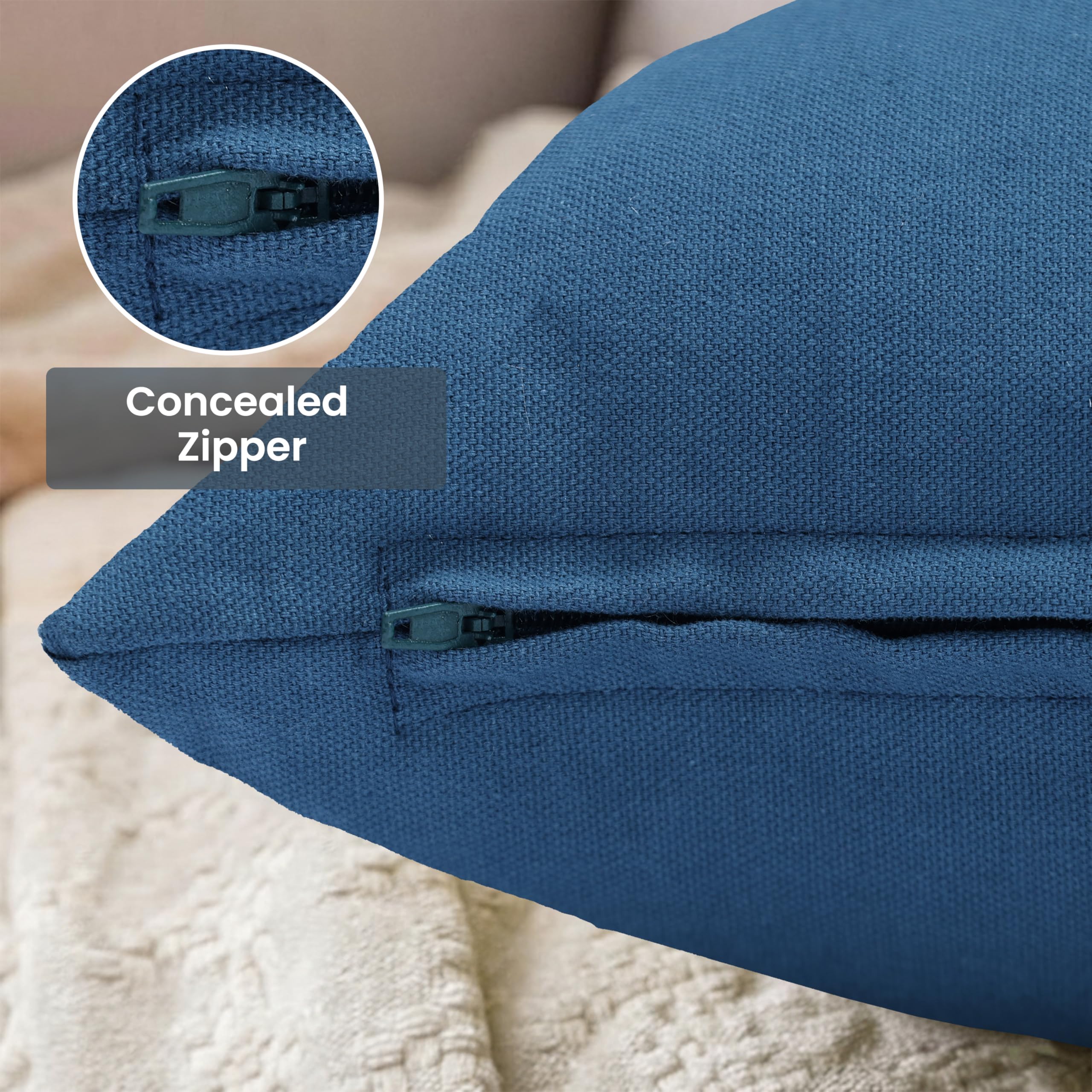 Yellow Weaves Cotton Canvas Decorative Cushion Covers, (16 X 16 Inches), Set of 3, Denim Blue