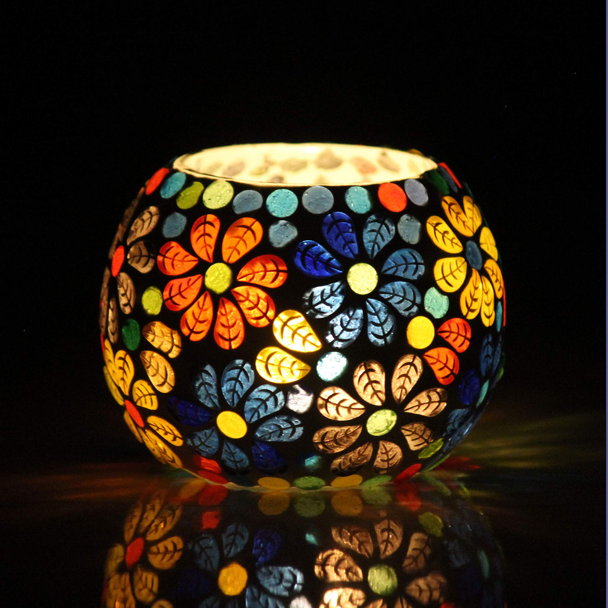 BRAHMZ® Set Of 3 Handmade Glass Mosaic Turkish Moroccan Tea Light Candle Holders (Md7)