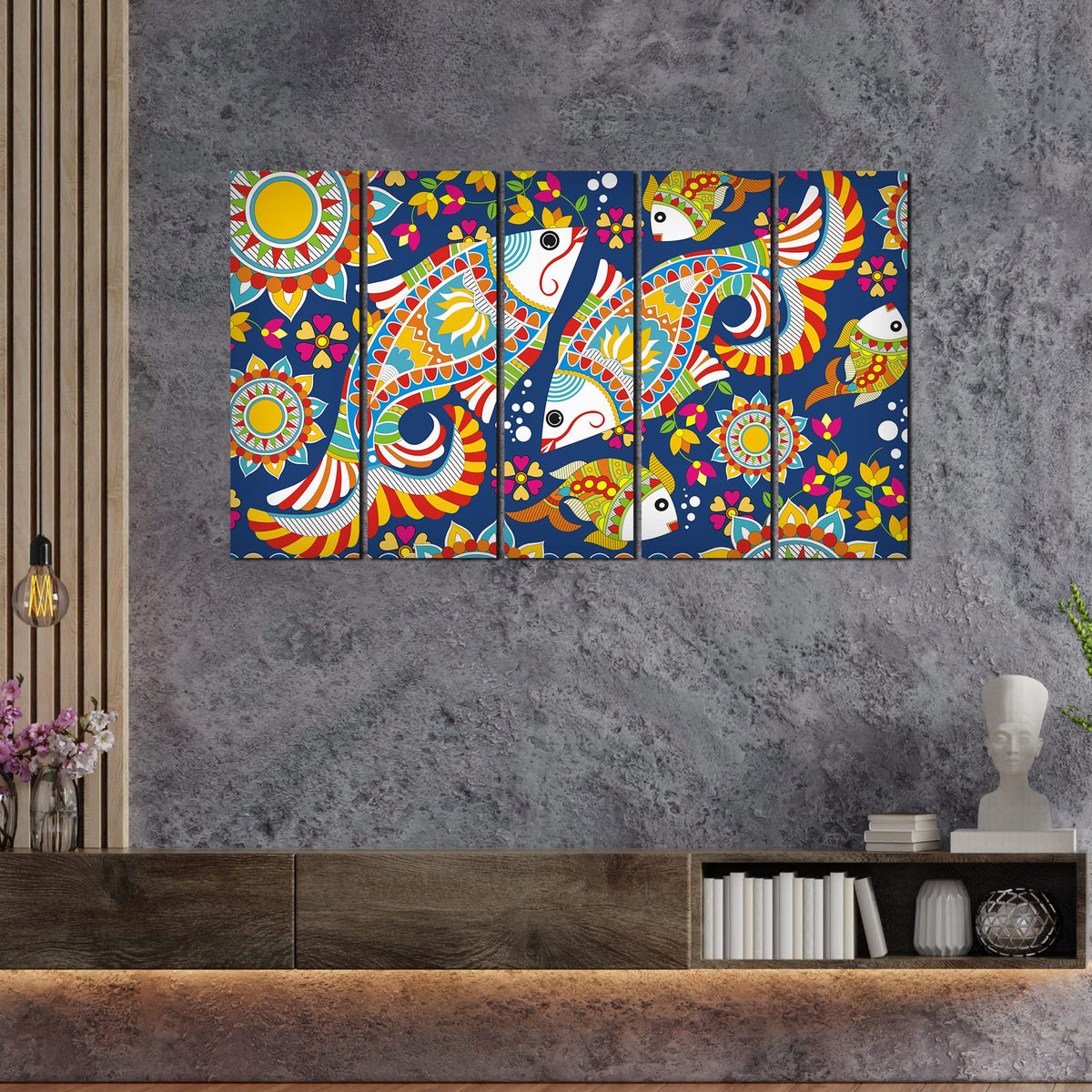 VIBECRAFTS Beautiful Indian Folk Art 5 Pieces Canvas Wall Painting For Home | Office | Living Room | Gift (PTVC5Pcs4_8533)
