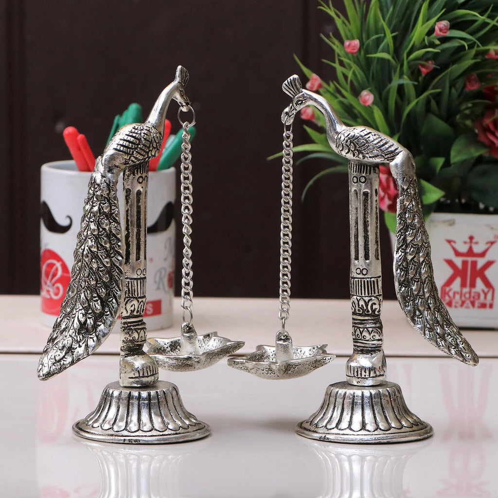 Peacock Design Metal Hanging with Chain Diya Pair of Peacock Design Bird Diya Deepak Oil Lamp