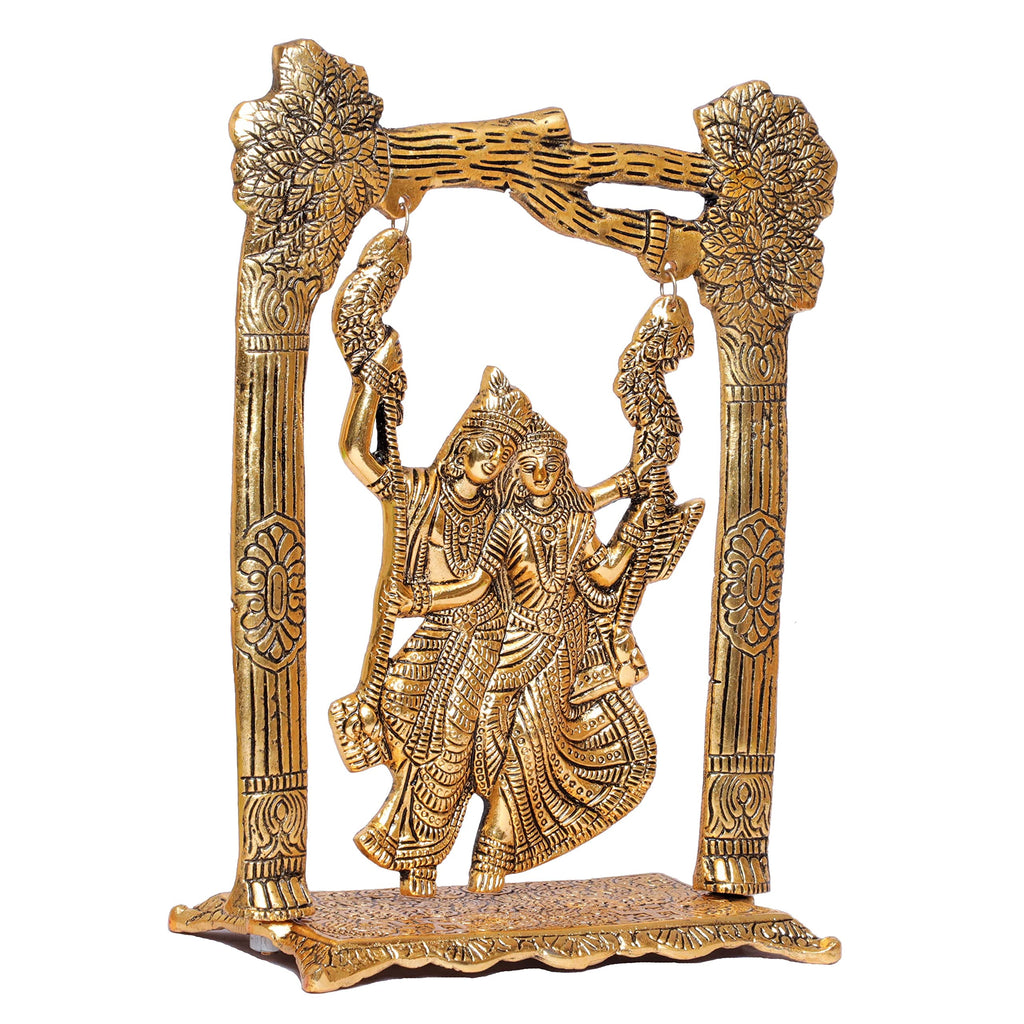KridayKraft Metal Gold Plated Radha Krishna Idol on Swing Jhula Decorative Showpiece Figurine Religious Idols for Home Office Statue Murti for Decoration & Pooja Gifting Purpose Sculpture