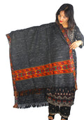 Australian Marino Wool Shawl Hand Woven Kullu Embroidery BLACK WITH WHITE DOTS