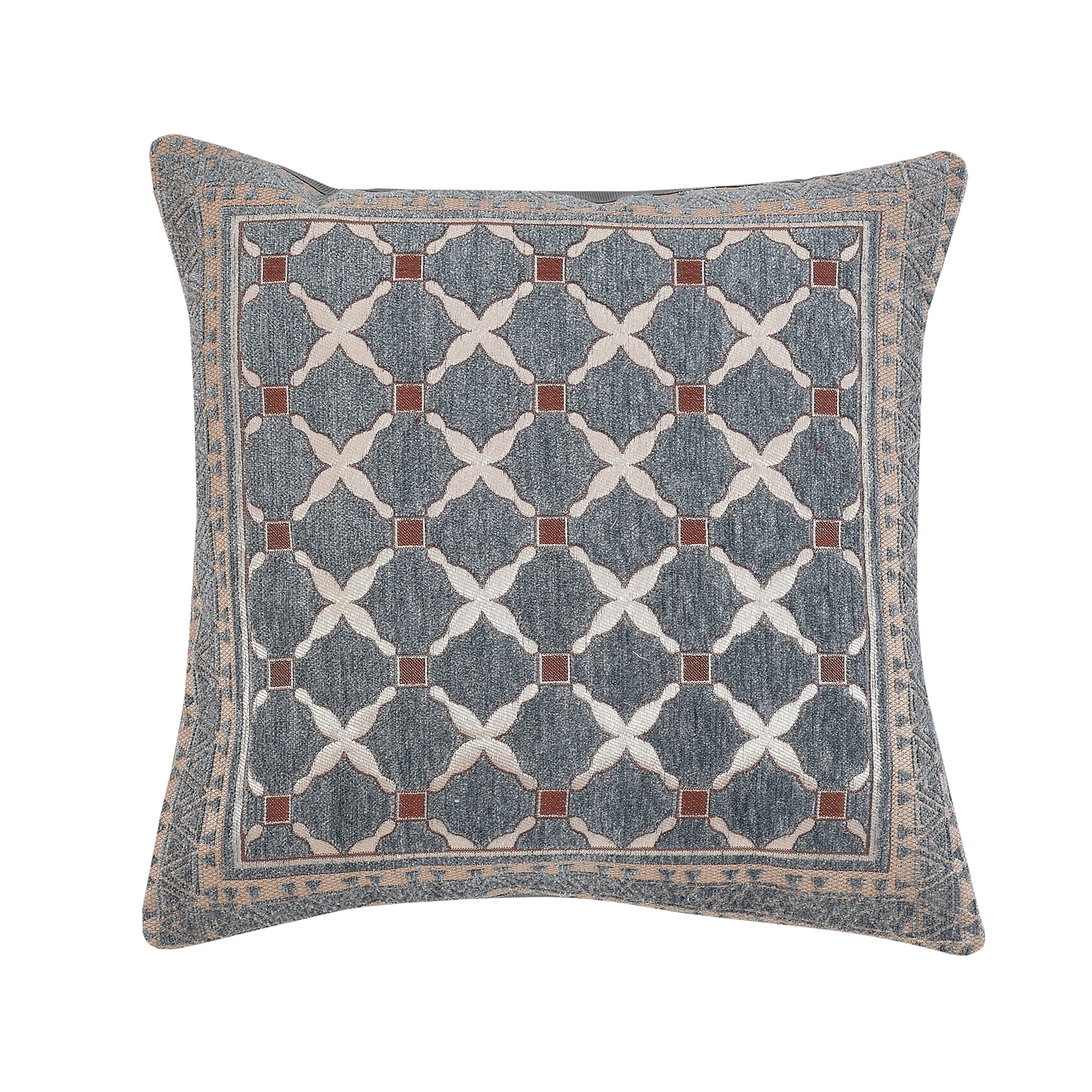 DECOMIZER Jacquard Geomteric Cushion Covers 16 Inch X 16 Inch Set Of 5 Ethnic Motifs Cushion Covers,Design- Criss-Cross,Color- Grey, 240 TC