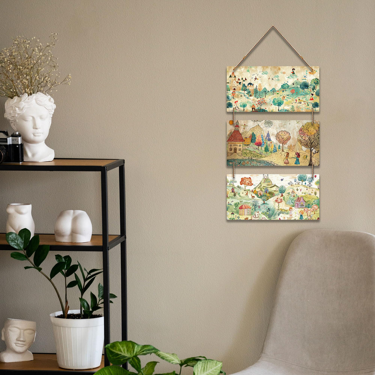 Artvibes Village & Countryside Modern Art Decorative Wall Art MDF Wooden Wall Hanger for Living Room | Room Decoration | Handcrafted Art | Wall Art Print | Artworks Hangings | Unique Gift (WH_9448N)