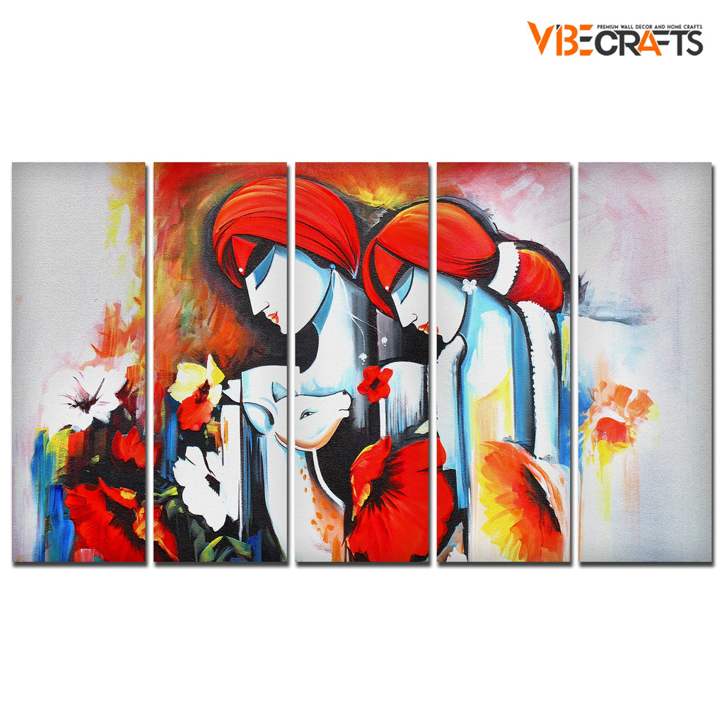VIBECRAFTS Beautiful Radha Krishna 5 Pieces Canvas Wall Painting For Home | Office | Living Room | Gift (PTVC5Pcs4_8537)