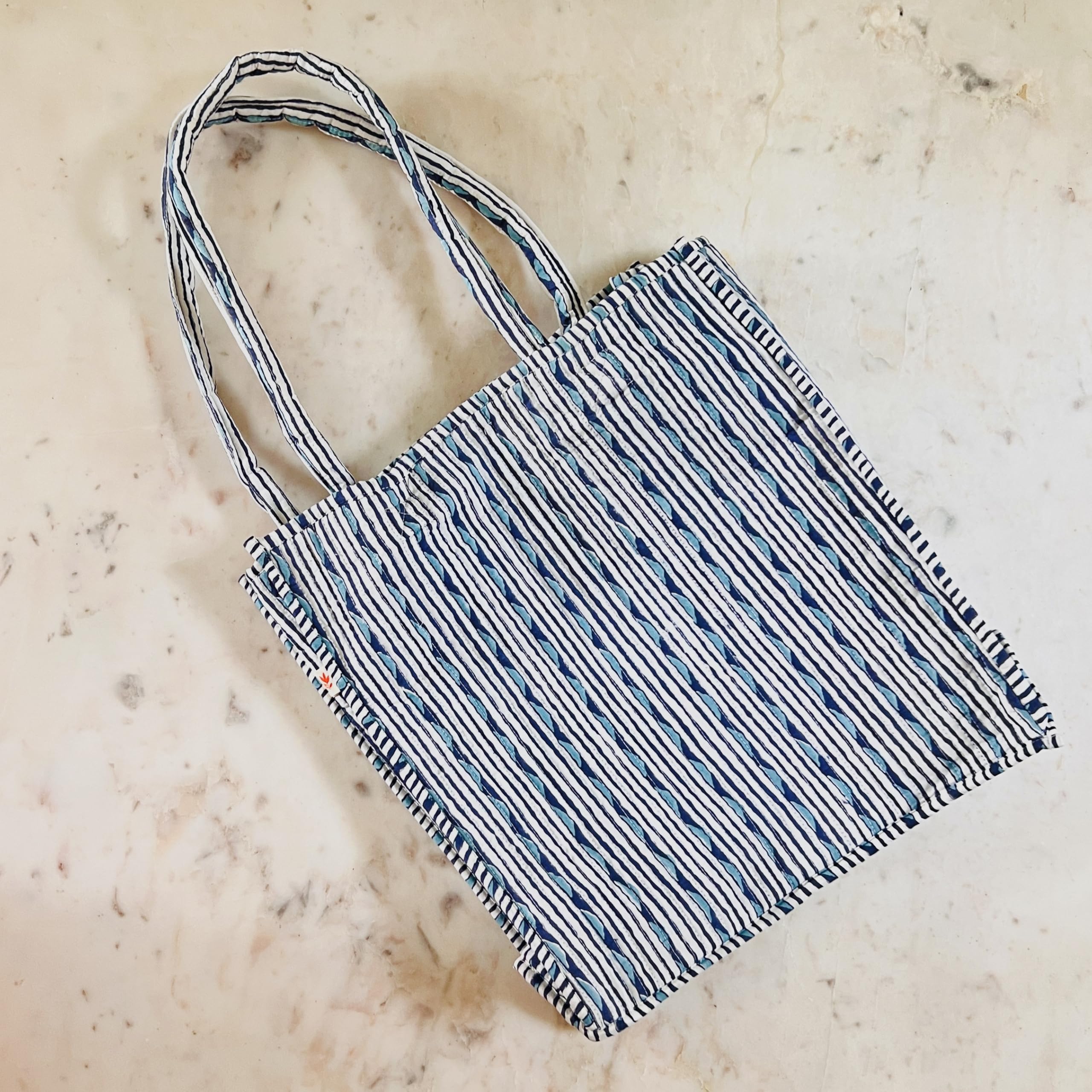 The Spring Story Cotton Handblock Printed Grocery Shopping Bags & Coin Pouch for Carry Milk Fruits Vegetable with Reinforced Handles Jhola Bag Kitchen Essential Reusable Shopping Grocery Bags, Blue