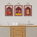 Artvibes Rajasthani Art Home Decorative MDF Wooden Wall Art for Home | Modern Decoration Items | Living Room | Bedroom | Office | Art Print | Aesthetic Wooden Decor | Ideal Gifts (WH_96148N), Set of 3