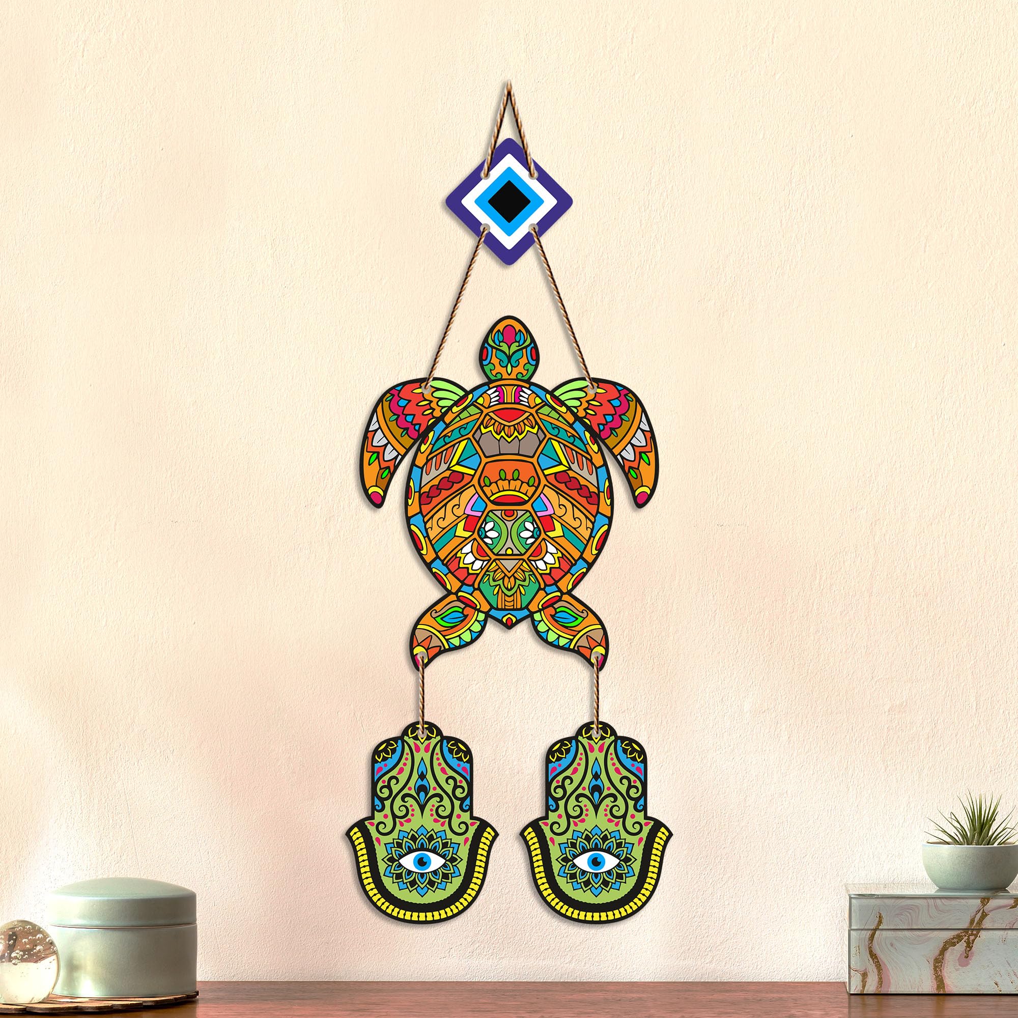 Artvibes Sea Turtle Nazar Battu Wall Hanging for Home Entrance | Evil Eye MDF Decorative Wall Art | Positive Energy Vastu Decor for Living Room | Bedroom | Office & Main Door | Gift Item (WH_8544N)