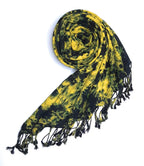 CHANDWASIA Rayon Scarf | Batik Design Stole & Shawl | For Men & Women | Summer Winter Use | Lightweight Draping Accessory | Soft Rayon Fabric | Neck Shoulder Styling | Travel Office Use (Black yellow)