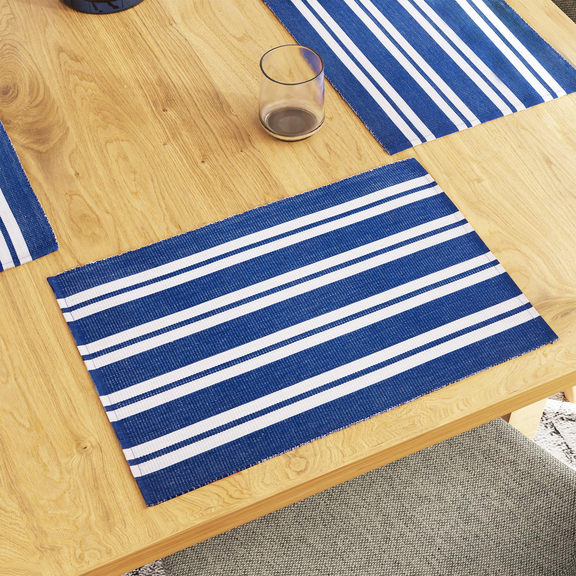 Encasa XO Dining Table Placemats, Ribbed Cotton Non-Slip Place Mats Blue Kafalo