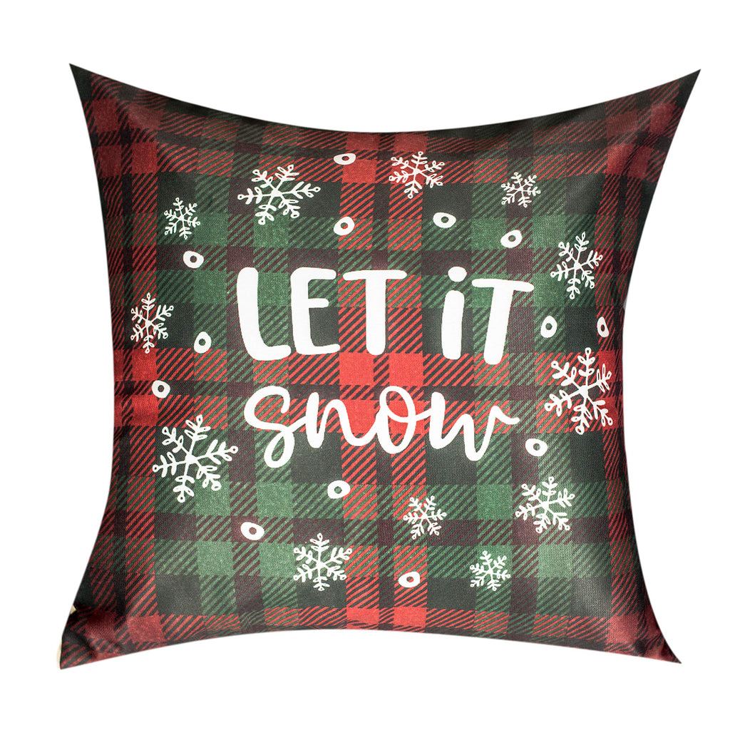 Vendola Decorative Merry Christmas Satin Cushion Cover 20 Inch x 20 Inch, Set of 5, Cusion Cover Sofa Pillow Cover Set for Home, Sofa & Living Room, Checks Print, Red, Green and White, 20X20 Inches