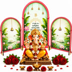 Ganpati Decoration Setup for Home, 3 Piece Freestanding Ganesh Festival Backdrop for Idol, Easy DIY Pooja Mandap Decor, Suitable for up to 12 Inches Ganpati Backdrop Stand & Home Temple