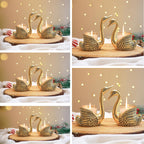 BEHOMA Set of 5 Pair Metal Golden Swan Candle Holders with Gift Box