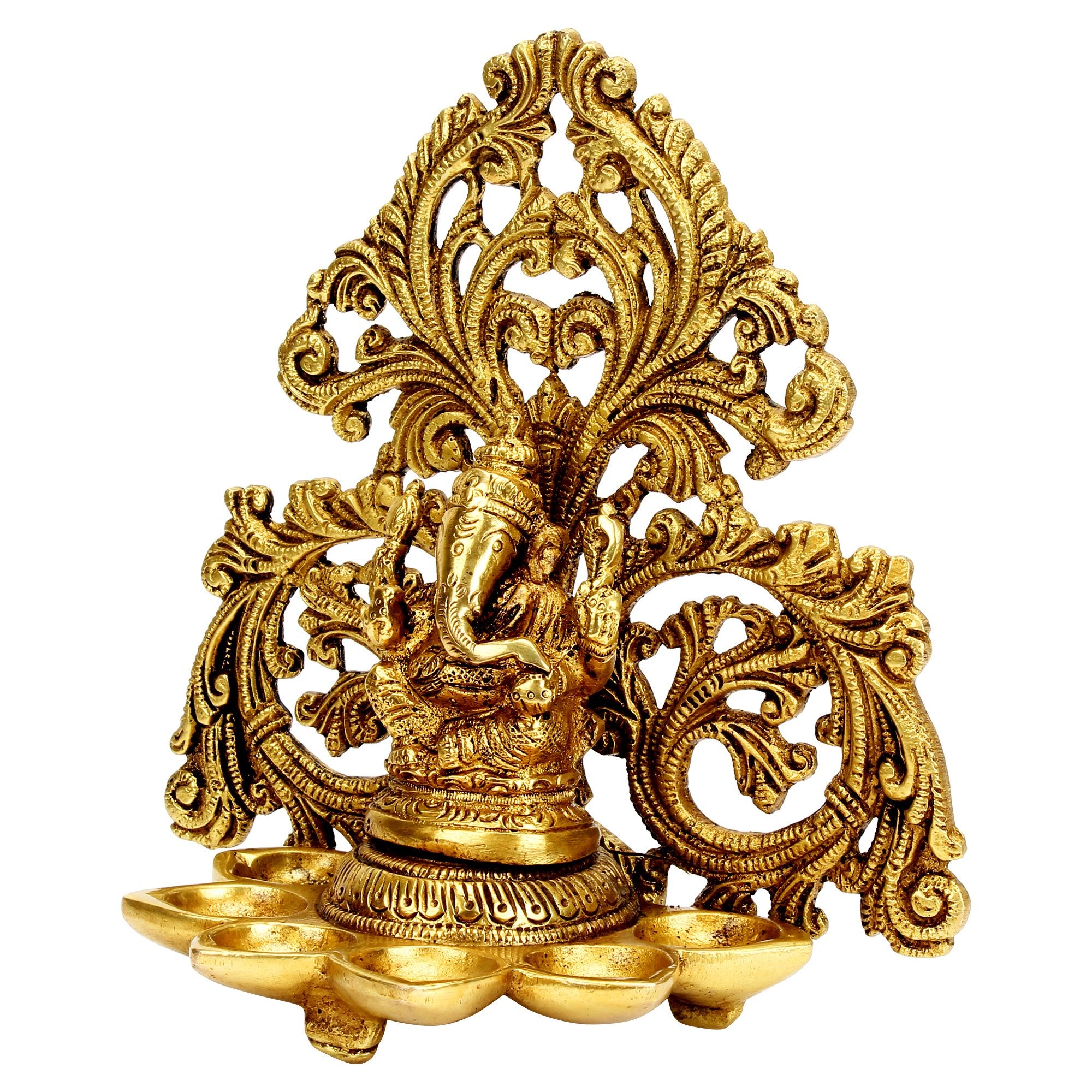 Svarup Brass Ganesh Diya with 6 Slots: Ideal for Aarti, Puja Room, Wall Hanging, Home Decor, Gift, Deepak, Oil Lamp, Showpiece, Feng Shui, and Diwali