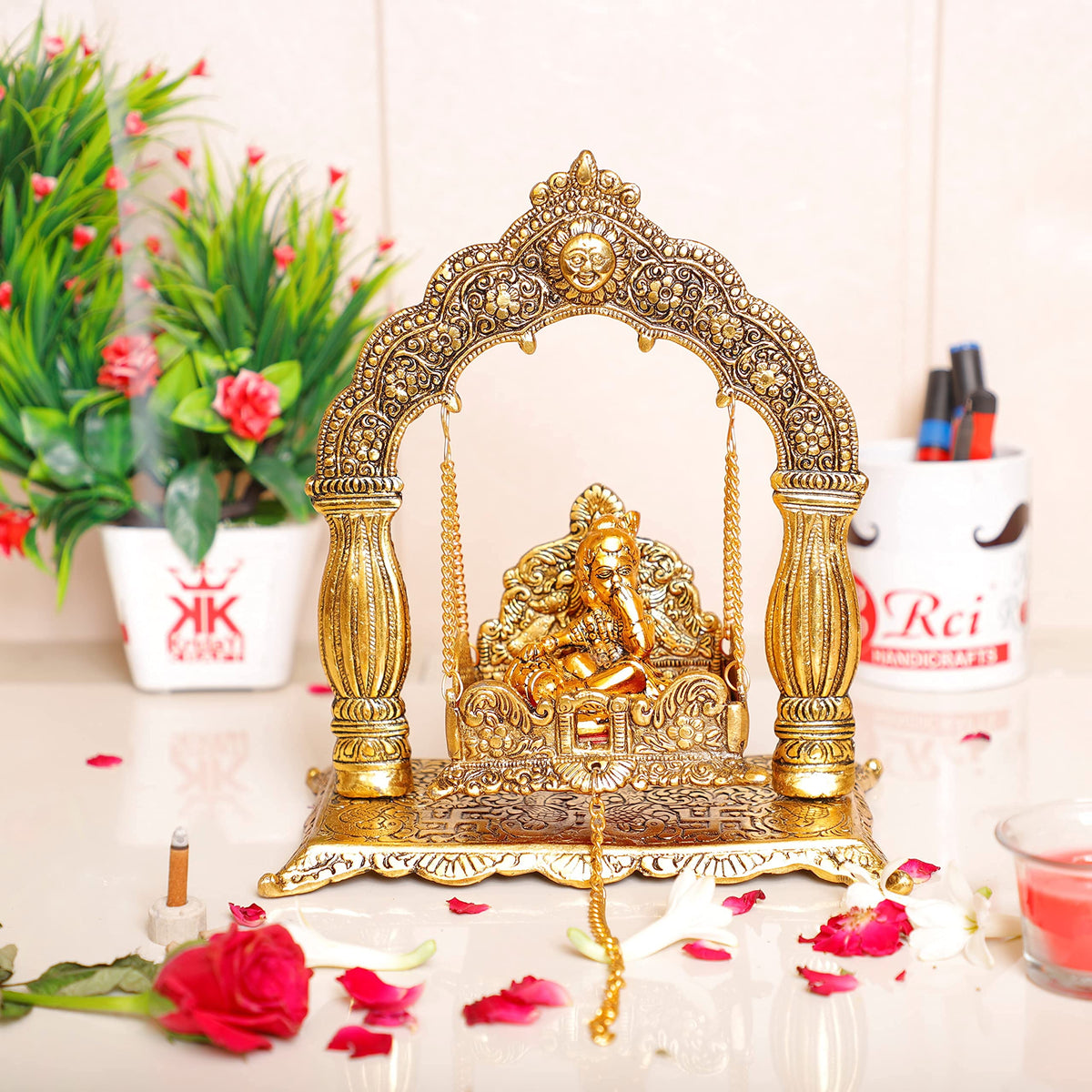 KridayKraft Metal Laddu Gopal Palna,Krishna Jhula Metal Statue for Temple Pooja,Laddu Gopal Jhula,Decor Your Home &Religious Idol Gift Article,Showpiece Figurines,God Idol...