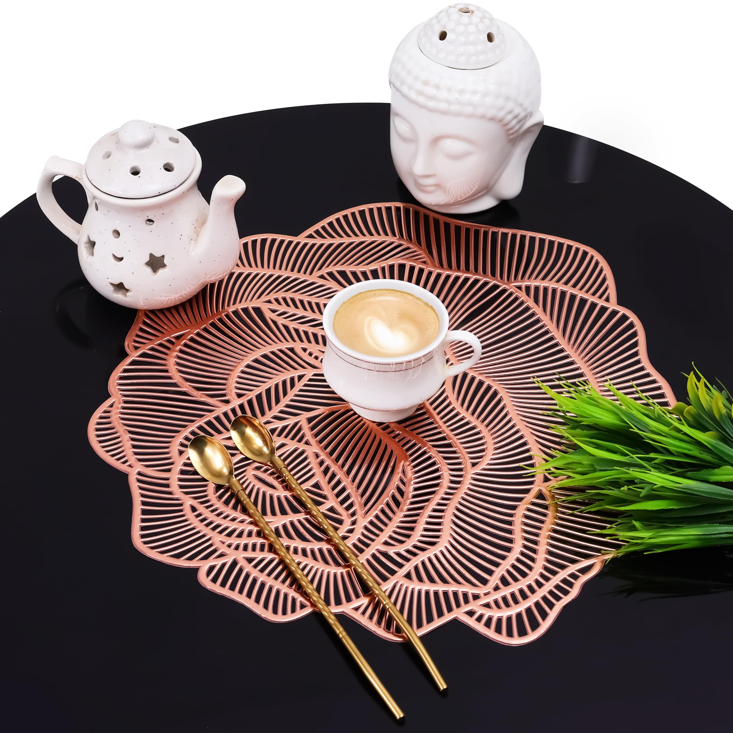 Wings Star Rose Shape Placemat | Placemats for Dining Room | Designer Table Mat Set | Placemat for Kitchen Table | Side Table Placemats | 2 Piece Set | Rose Gold Kafalo