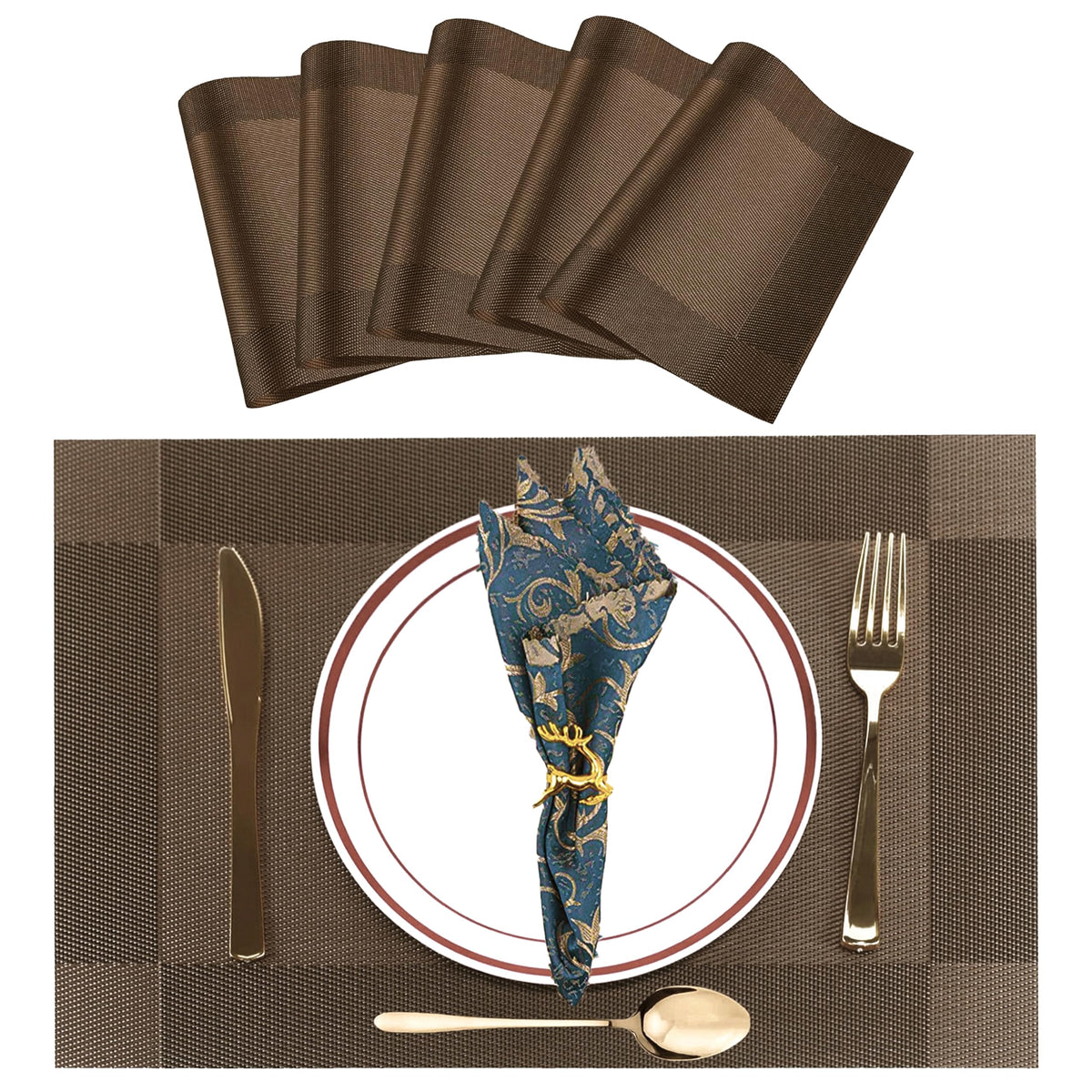 SLEEKBODE™ Dining Table Mats 6 Pieces Waterproof | Placemats for Dining Table | Heat Resistant Mats for Dining Table Accessories | Bed Side Table Mats | Table Placemats | Dining Table Cover | Foodmat Kafalo