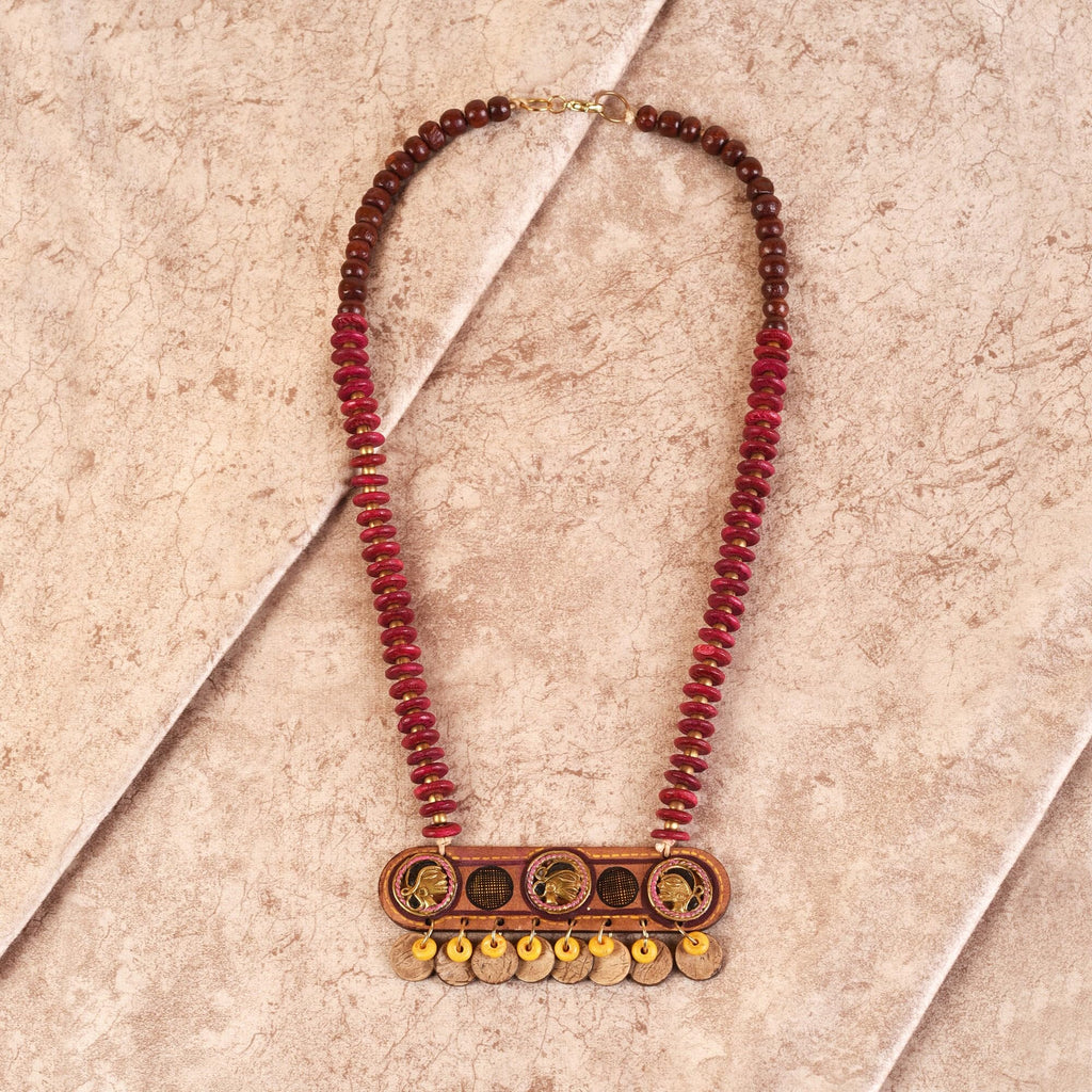 AAKRITI ART CREATIONS Heritage Drift Handcrafted Ethnic Necklace for Women | Hand-Painted Pendant with Beads | Boho Pendant Necklace for Women | Handmade Jewellery Gift