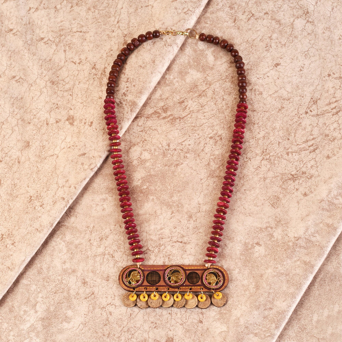 AAKRITI ART CREATIONS Heritage Drift Handcrafted Ethnic Necklace for Women | Hand-Painted Pendant with Beads | Boho Pendant Necklace for Women | Handmade Jewellery Gift