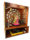 Beautiful Wooden Pooja Mandir for Home & Office | Wall-Mounted Temple with LED Spot Light & Storage | Handcrafted Art & Craft Pooja Stand | Elegant Puja Mandap for Home Temple (23D x 40W x 46H cm)
