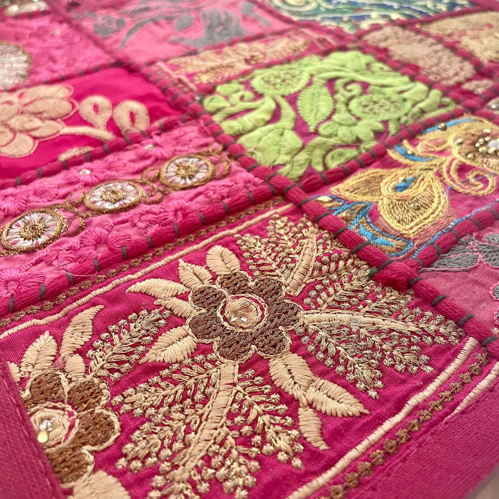 ATRANGI STUDIO Patchwork Table Mat | Traditional Rajasthani Khambadiya Placemat | Handmade Reusable Dining Table Mat for Home Decor | Colourful Dining Setup | 12x18 Inch, Pink