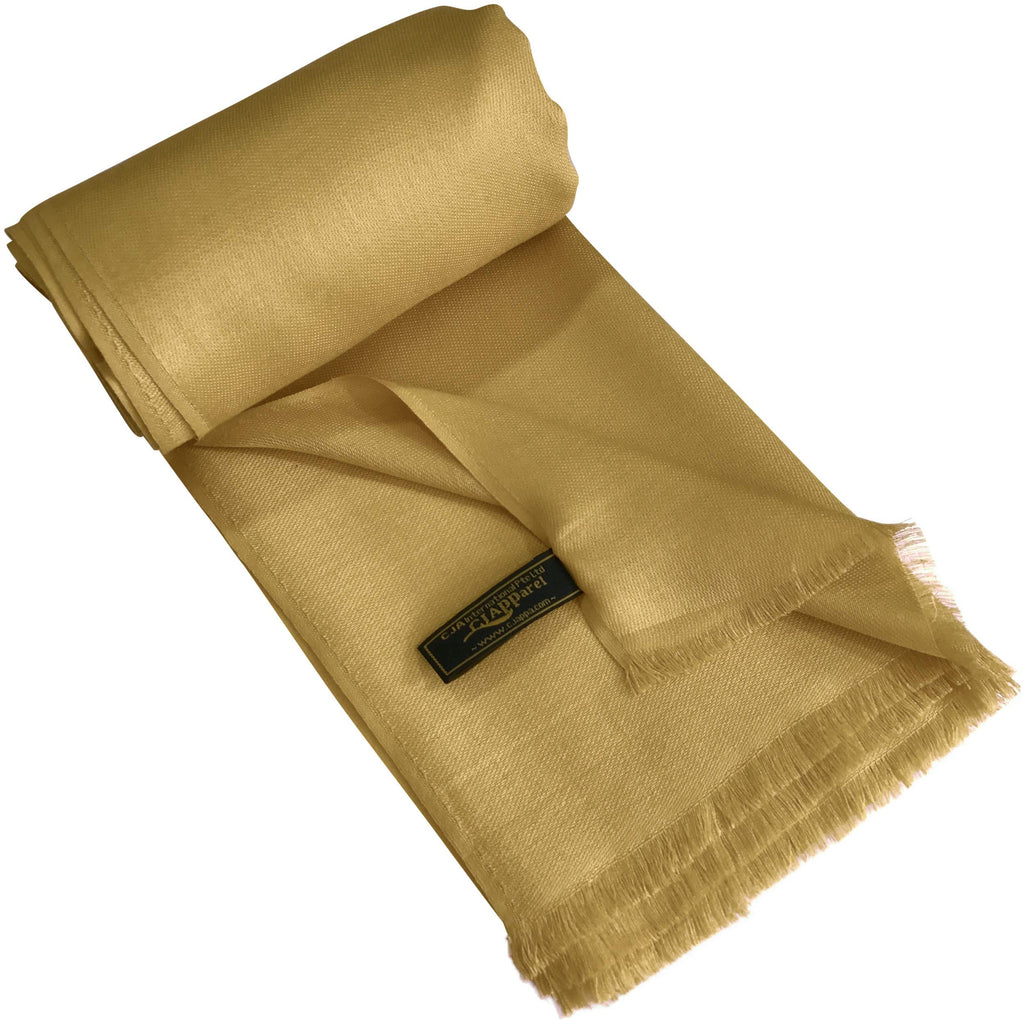 CJ Apparel Gold Brown Solid Color Fringe Design Nepalese Shawl Scarf Wrap Stole Throw Head Wrap Pashmina Hand Made in Nepal New