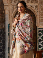 Pashmoda Women Naaz Fine Wool Fabric Pashmina Kalamkari Embroidered Shawl, Stole and Wrap, Sustainable and Natural Fabric, Heritage Kashmiri Pashmina(Size 40x80)