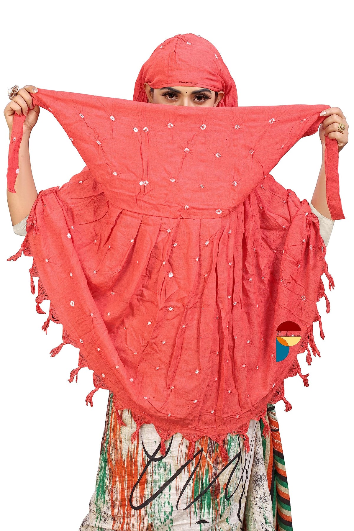 PRACHARAN Women Cotton Stylish Hand Printed Scarf, Anti Pollution Full Face Scarf With UV Sun Rays Protection Scarf For Women And Girls (Tameta) For Female, Pink