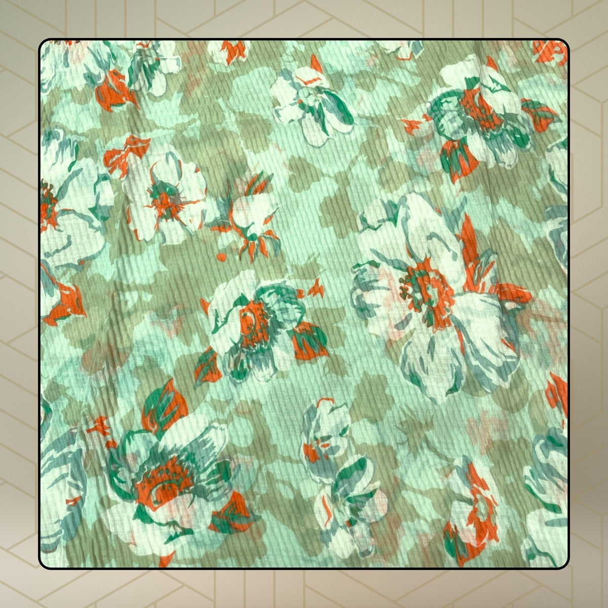 Scarf Woman Pleated Floral Print Mal Mal Cotton Scarves | Hijab Scarf | Headscarf | Neck Scarf | Stoles | Wraps (Green)