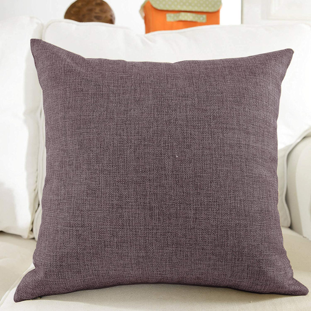 Khooti Decorative Jute Square Cushion Cover Throw Pillow Cover for Living Room Couch Diwan Single Seater Sofa, Modern Boho Medium 14 x 14 Inches / 35 x 35 cm (Colour - Wedge)(Set of 1 piece)