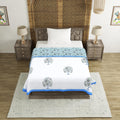 BLOCKS OF INDIA Hand Block Printed Cotton Single Size Reversible Malmal Dohar for Summer (Blue Tree of Life) Kafalo