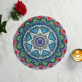 LaVichitra Cotton Table Placemat | Dining Table Mat | Bed Side Table Mat | Cotton Round Shape Placemats | Washable PlaceMat for Shelves & Plant Pots - Pack of 6, Ring of Blue Heart