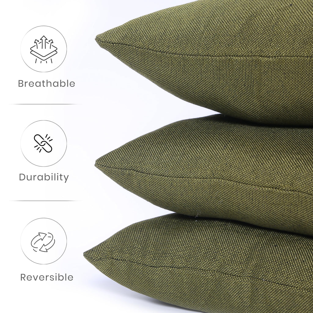 Yellow Weaves Jute Texture Cushion Covers, 12 X 12 Inches, Olive Green, Set of 5