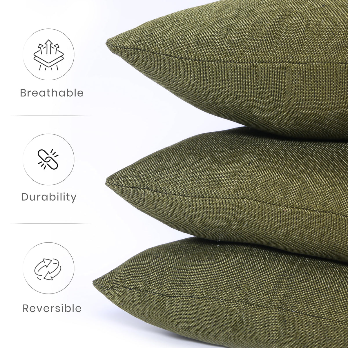Yellow Weaves Jute Texture Cushion Covers, 12 X 12 Inches, Olive Green, Set of 5