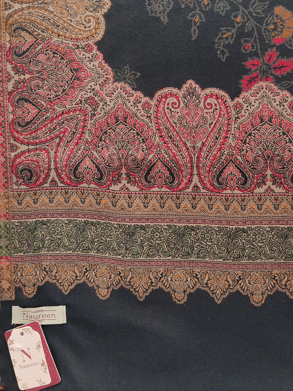 Naureen Women Faux Pashmina Kani Shawl, Floral Artwork, Warm and Soft, 40x80 inch