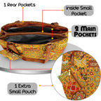 Storite Women's Tote Bag with Leather Handles & Embroidery Printed Handbag with Zip Pockets, Shoulder Tote Bag and Handbag for Office and College (Mandala Geometric Patchwork)