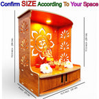 Devson™ Beautiful Wooden Temple | MDF Pooja MANDIR for Home and Office use with LED SPOT Light | Engineered Wood Pooja Stand with Storage Shelves | Size - H 15.5 x L 12.5 x W 9 inch | 12LIT