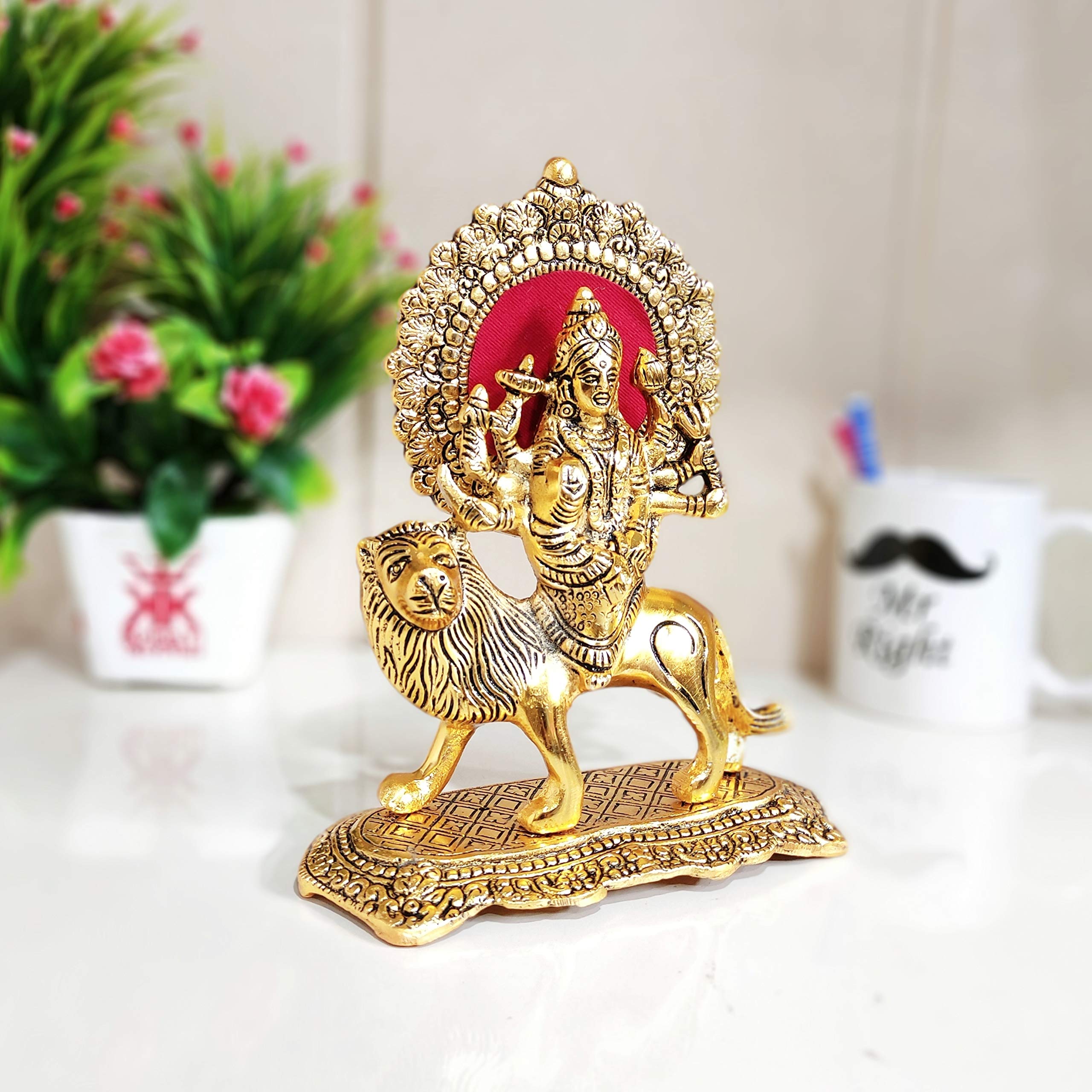 Prince Home Decor & Gifts Metal Durga Maa Statue Gold, 1 Piece