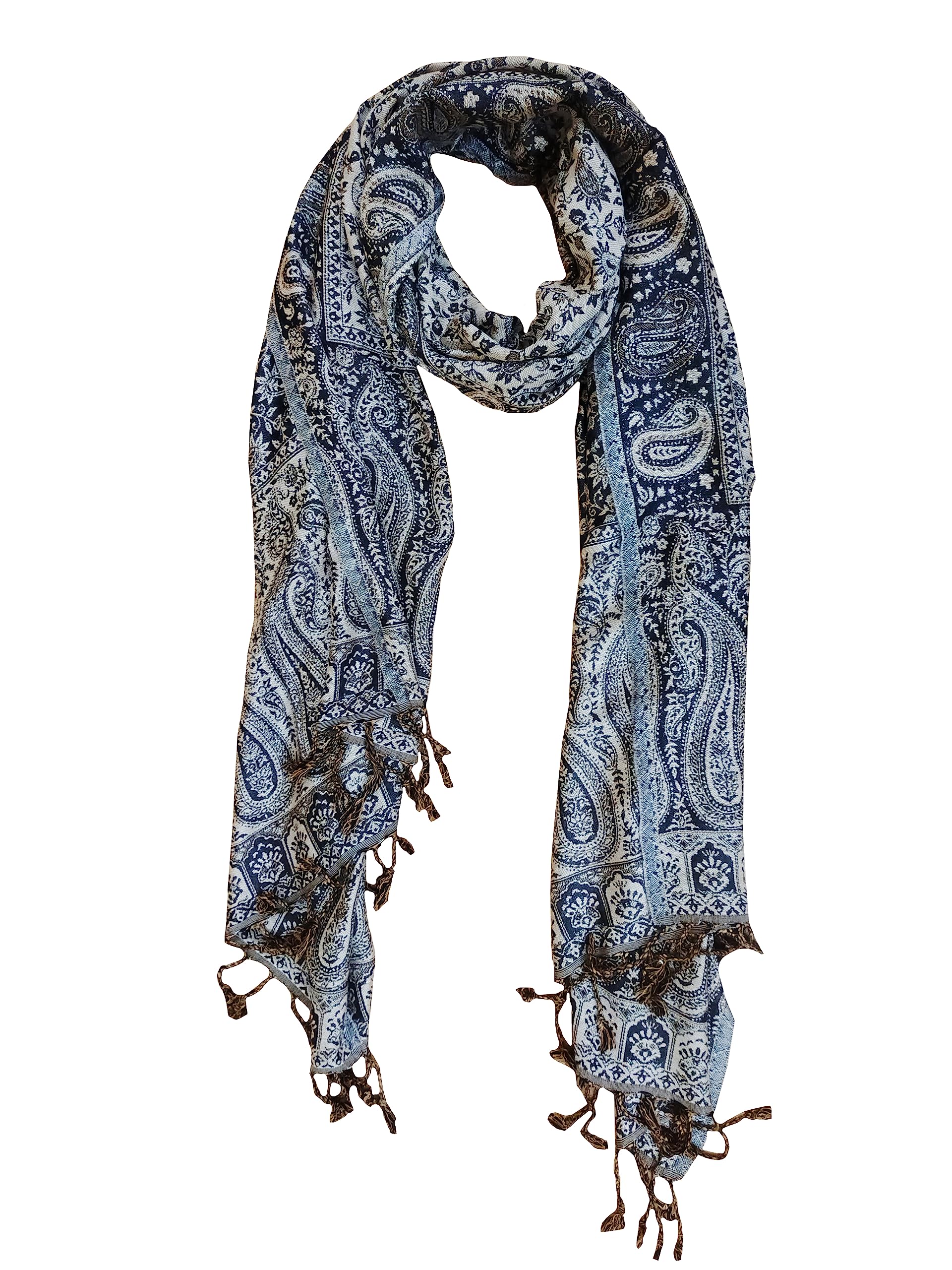 Rastogi Handicraft Large Pashmina Shawls & Wraps for Women Extra Soft Cashmere Feel Throw Womens Size 82 X 28 Inches, Brown Carry Design-2, 82 X 28 Inches