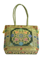 Nirvana Handicraft Silk Hand Bag/Shoulder/Tote Bag For Ladies (Medium, Rangoli, Dark Green (Kai Colour))
