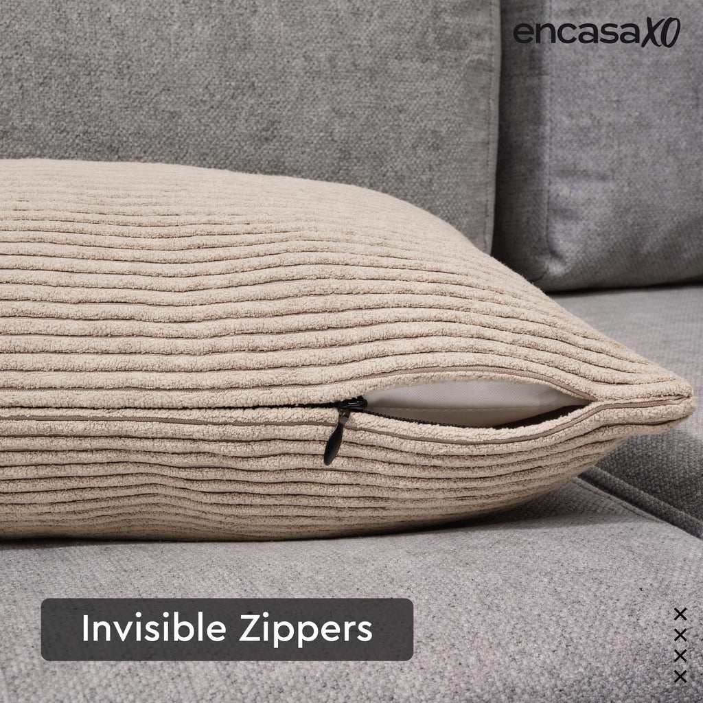 Encasa XO Corduroy Cushion Covers, Boho Pillow Covers, No Inserts Grey
