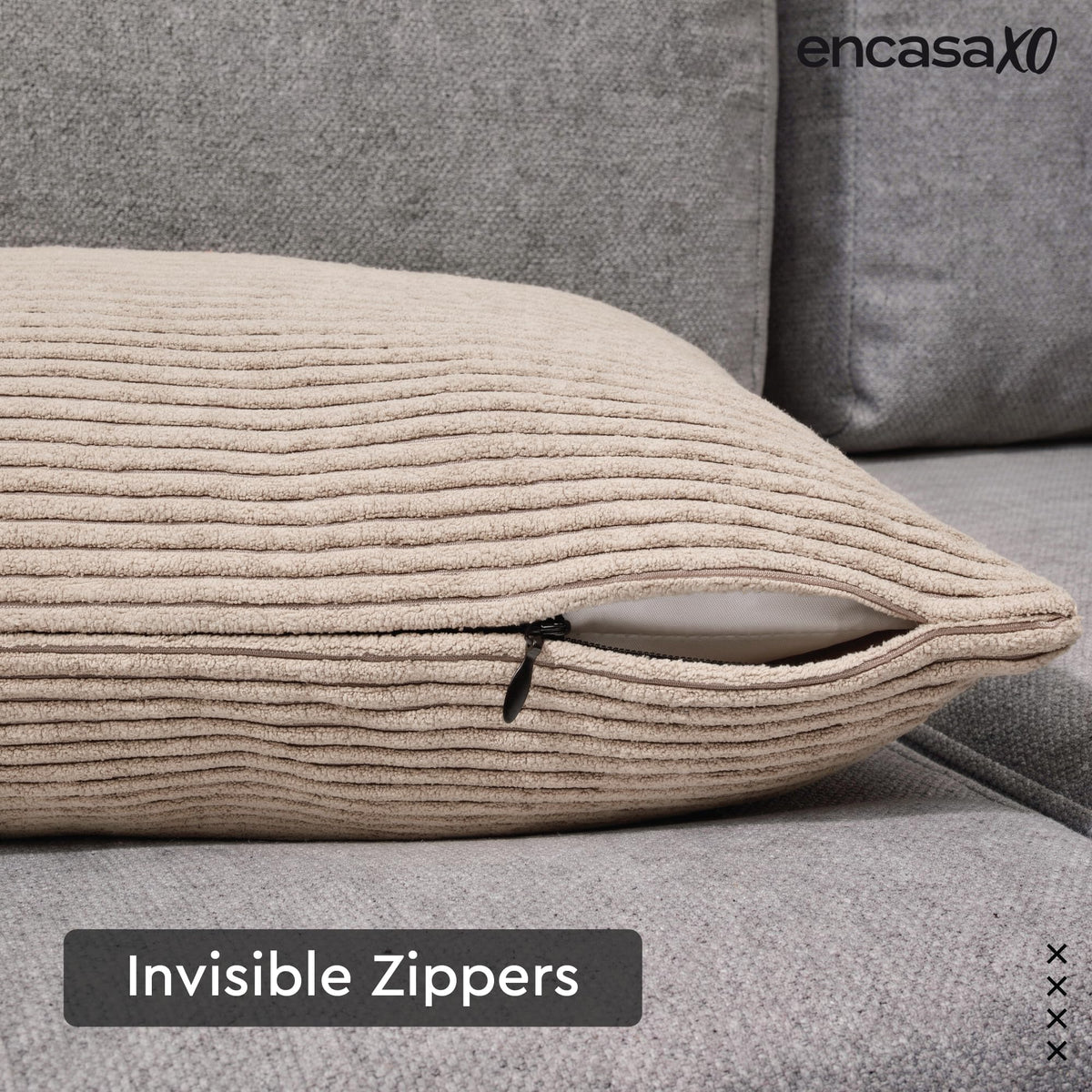 Encasa XO Corduroy Cushion Covers, Boho Pillow Covers, No Inserts Grey