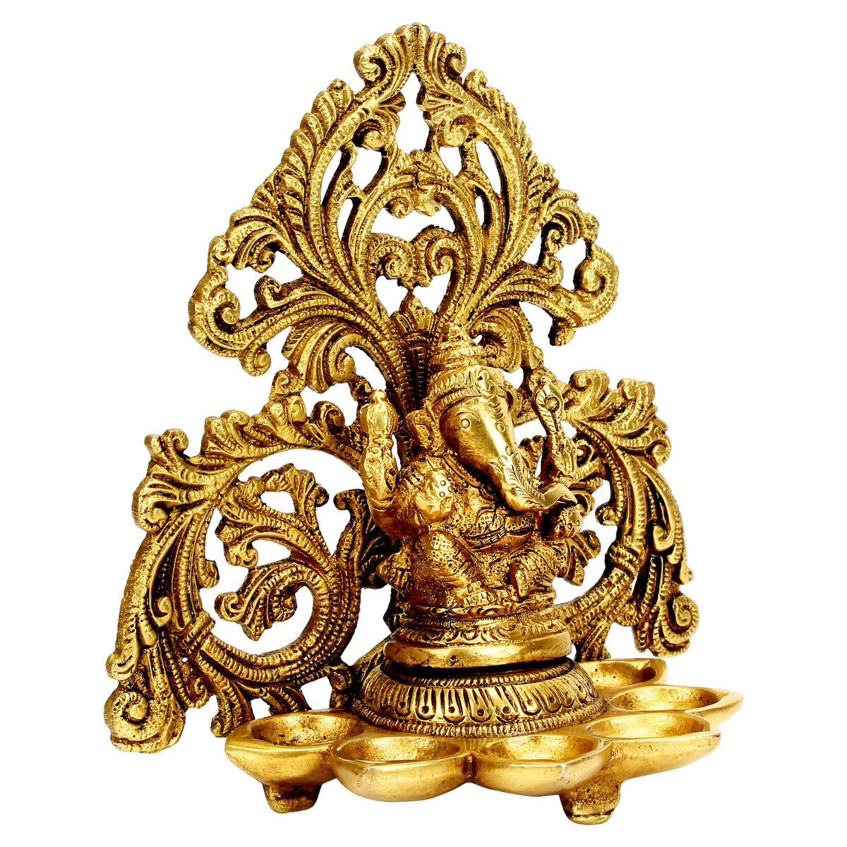 Svarup Brass Ganesh Diya with 6 Slots: Ideal for Aarti, Puja Room, Wall Hanging, Home Decor, Gift, Deepak, Oil Lamp, Showpiece, Feng Shui, and Diwali
