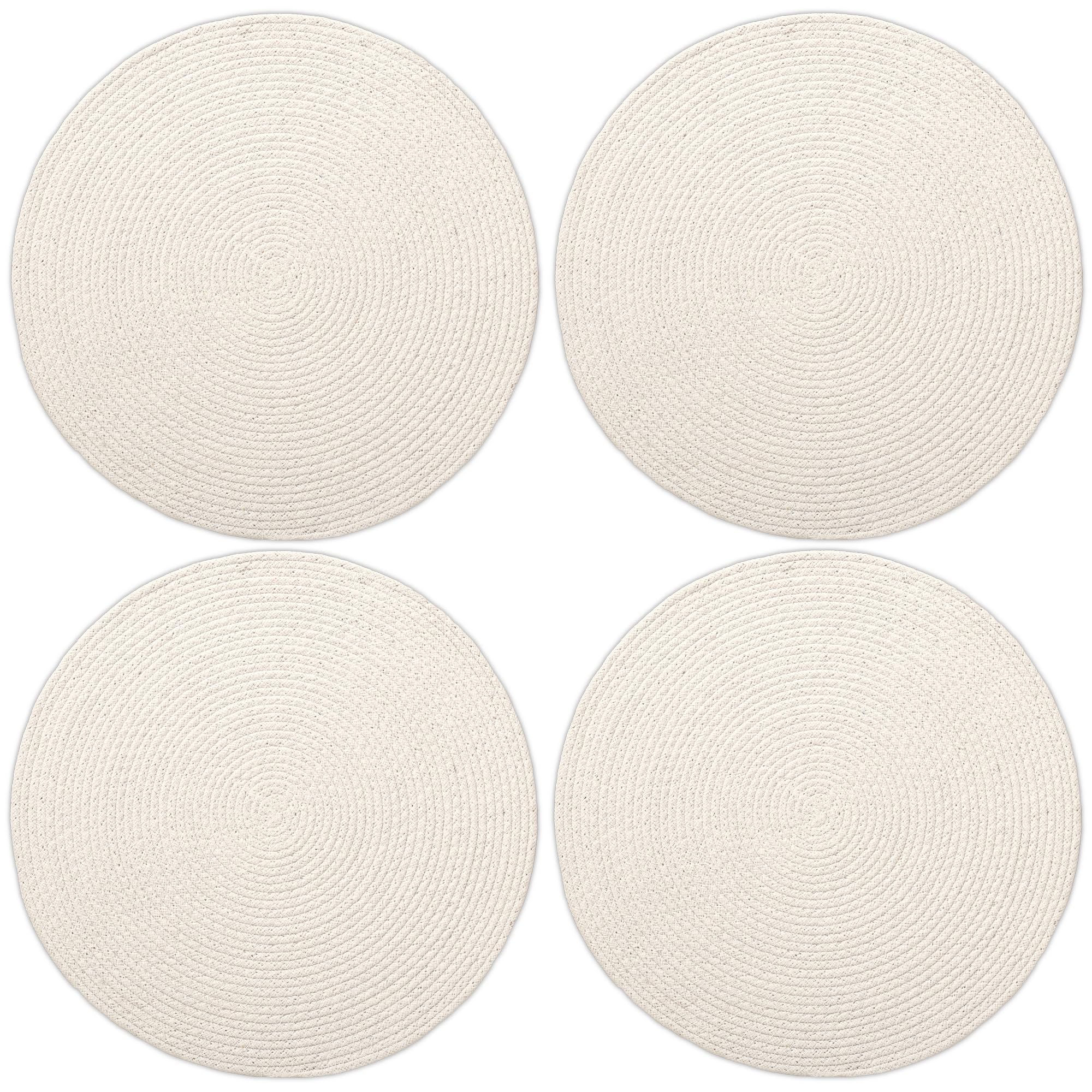 Encasa XO Round Ribbed Cotton Dining Table Mats, Heat Resistant Off White Kafalo