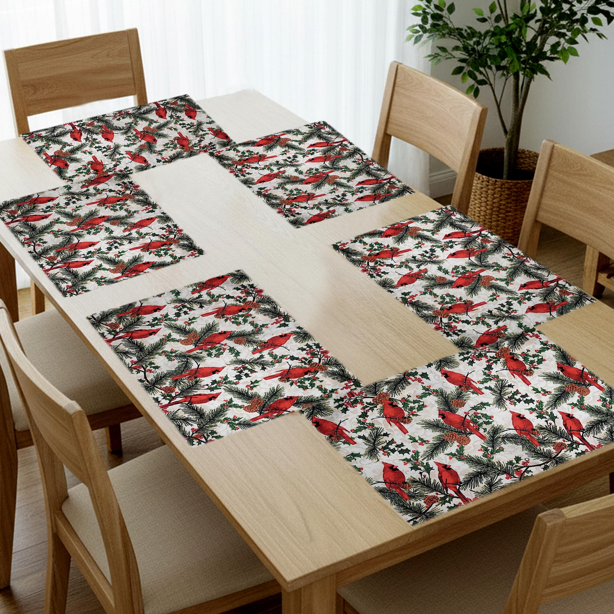 PRAKARTIK BY INDUARTS Dining Table Mats Set of 6 - Bird Red Green Christmas Theme,Digital Print, Washable, Indoor/Outdoor, Heat-Proof, Wipe & Clean (47X33 cm) Red & Green Kafalo