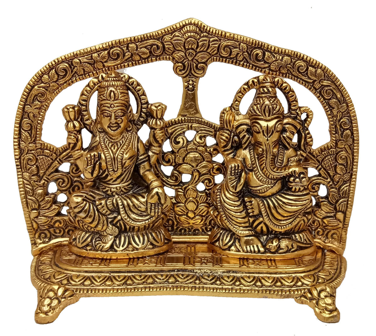 Prince Home Decor & Gifts White Metal Gold Plated Laxmi Ganesh Chocki God Idol