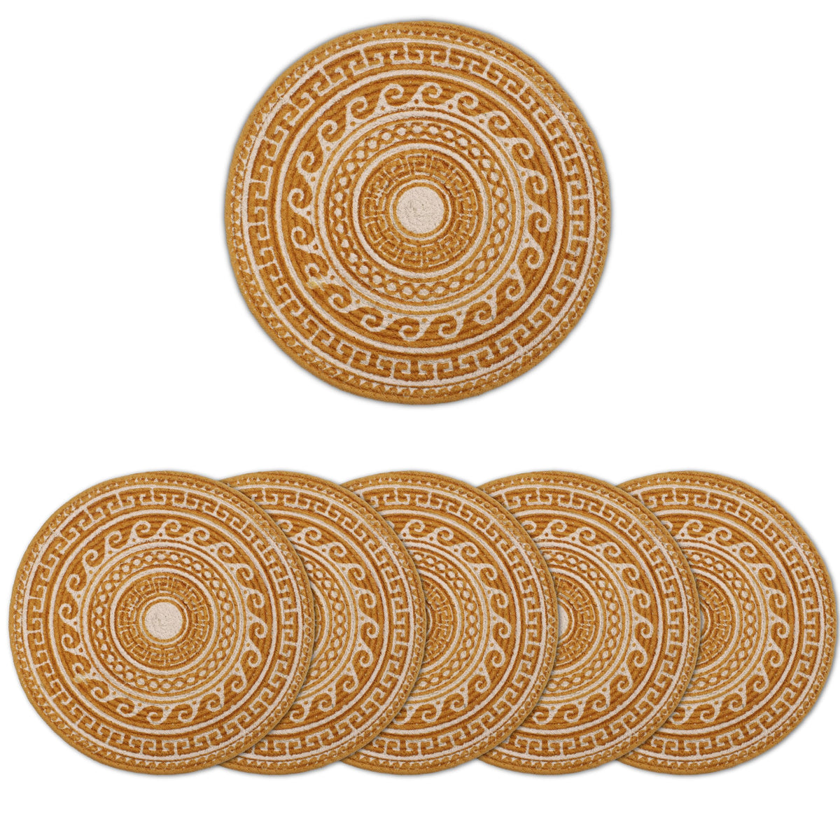 Encasa XO Dining Table Mats, Round Ribbed Cotton, Heat Resistant Mustard Kafalo